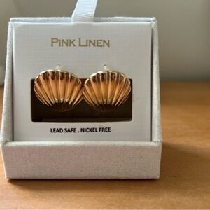 Pink Linen Gold Shell Earrings